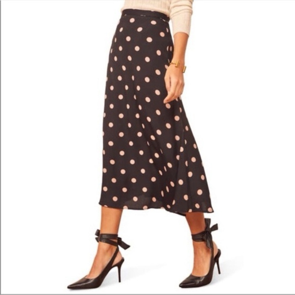 Reformation Polka Dot Print Knee-Length Skirt - Picture 1 of 5